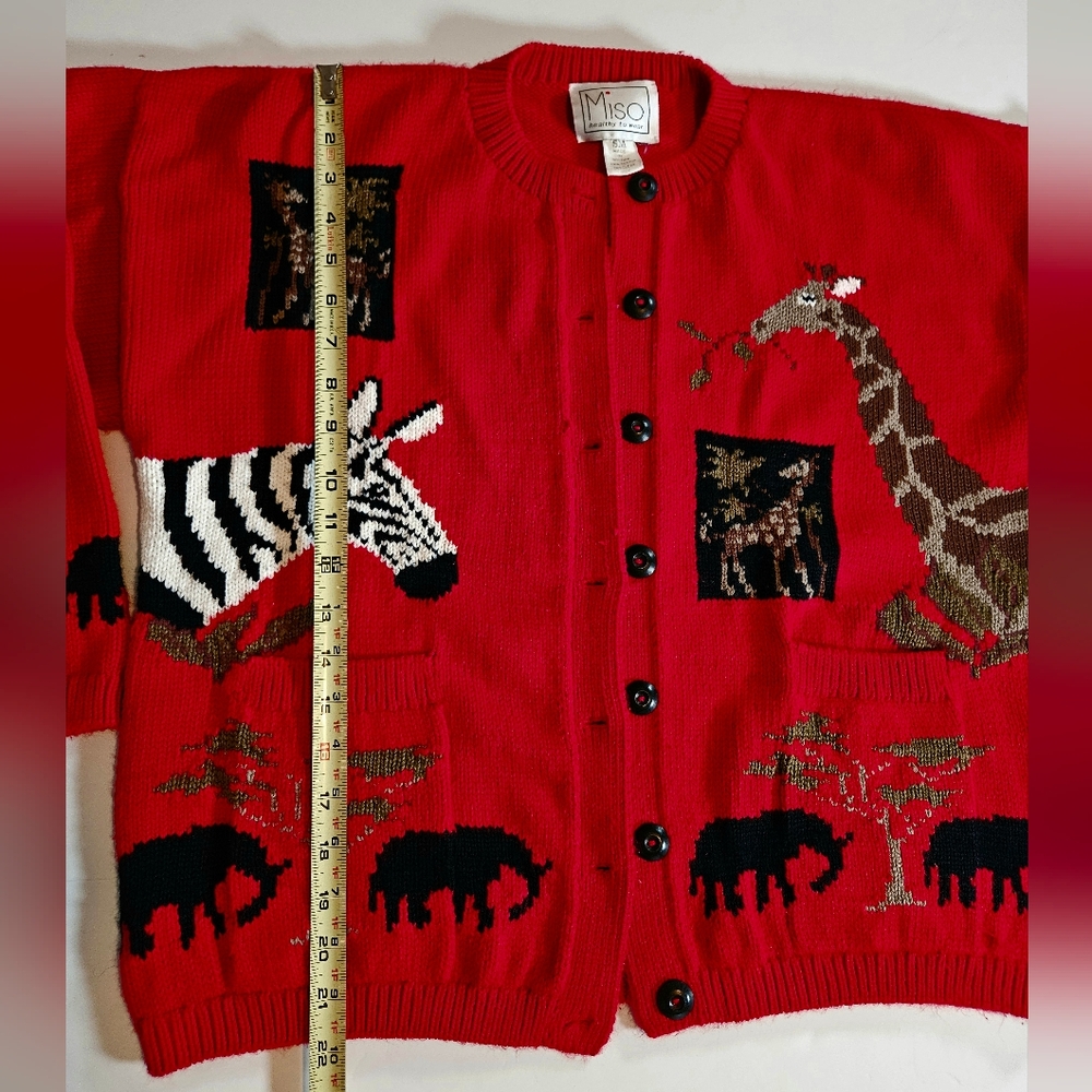 Vintage Cardigan SM 90s Buttons red Heavy Cotton Safari Oversize Artsy Indie - Picture 4 of 12